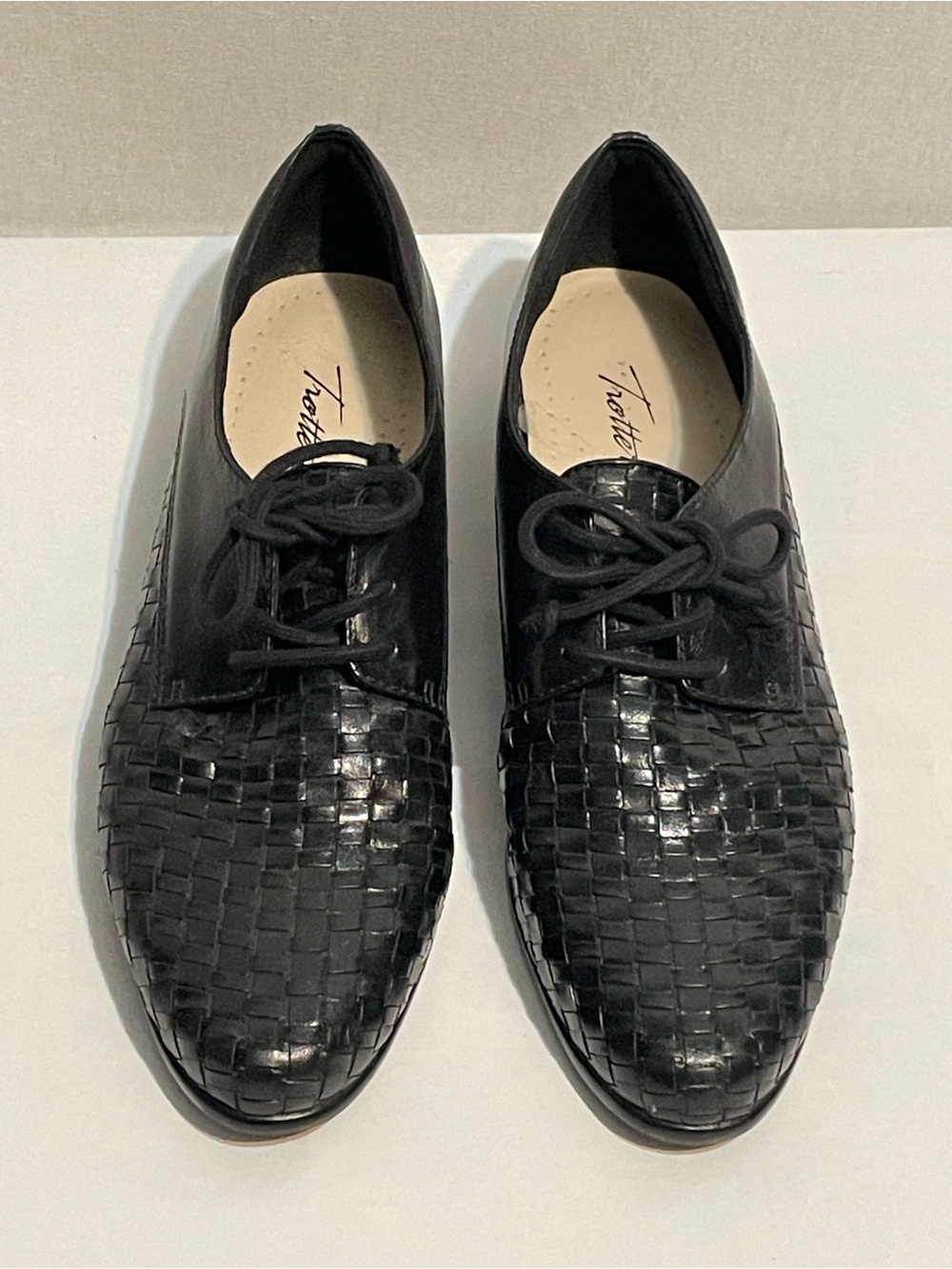 Black Woven Leather Lace-Up women’s Shoes by Trotters.